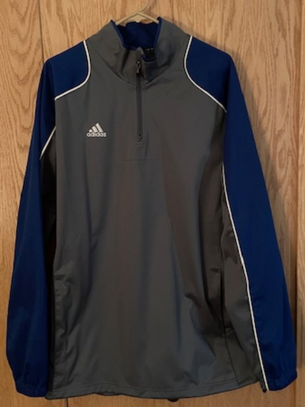 Adidas blue and gray quarter zip jacket, Size L